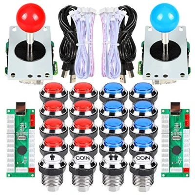 Afbeelding van EG STARTS 2 Player Arcade Joystick Knoppen Contest DIY Retropie kastkit PC Game + verchromen LED 1 speler Coin Buttons Mame Raspberry Pi Project