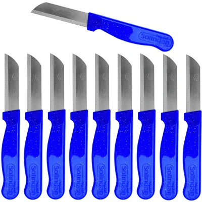 Afbeelding van Solingen Schilmesje Robuust Handvat RVS Glad 16 cm met &quot;Blade Cover&quot; Blauw Glitter 10 stuks