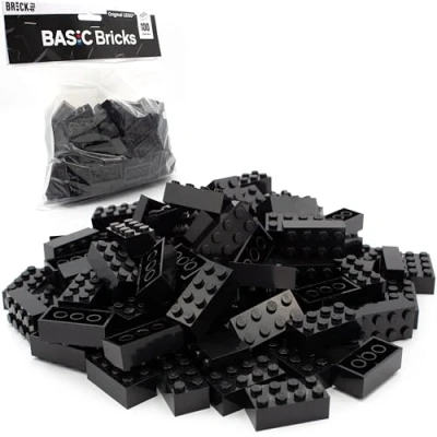Afbeelding van Lego Classic 3001 Basic stenen, zwart, 2 x 4 bouwstenen, 100 stuks losse onderdelen starterset of uitbreiding voor stenen box en plaat