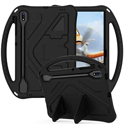 Afbeelding van Tablet Case Voor Samsung Galaxy Tab S7+/S7 Plus/S7 FE SM T970/T975/T976/T978/T730/T733/T735/T736/T738 Kindervriendelijke Lichtgewicht Shockproof Cover met handvat Stand Zwart