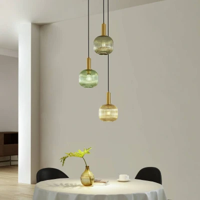 Afbeelding van Lindby hanglamp 3lichts Glas, ijzer E27 groen, amber, rookgrijs