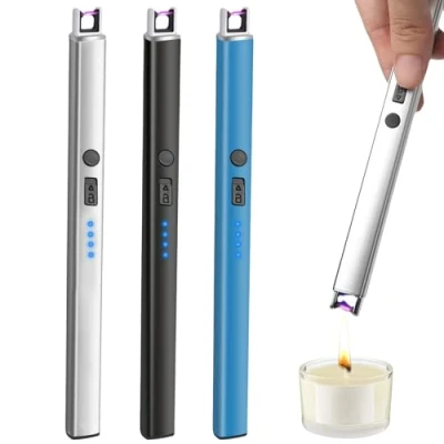 Afbeelding van Lichtboog aansteker, USB oplaadbaar, elektrische lang veiligheidsslot, draagbaar, winddicht, vlamloos, voor Yankee kaarsen, barbecue, fornuis, camping, open haard, 3 stuks
