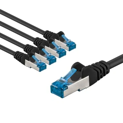 Afbeelding van goobay 66043 CAT 6a netwerkkabel set van 5 / patchkabel afgeschermd S/FTP/CU ethernetkabel, PiMF, LSZH/Cat kabel met 10 Gbits, zwart, x m