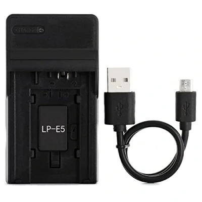 Afbeelding van LP E5 USB Oplader voor Canon EOS 1000D, 450D, 500D, Kiss F, X2, X3, Rebel T1i, XS, Xsi Camera en Meer