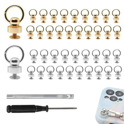 Afbeelding van Roosea 40 stuks klinknagels voor leren ring met schroeven, O kop knoop, ring, 8 mm ronde DIY perforator en schroevendraaier(goud + zilver)