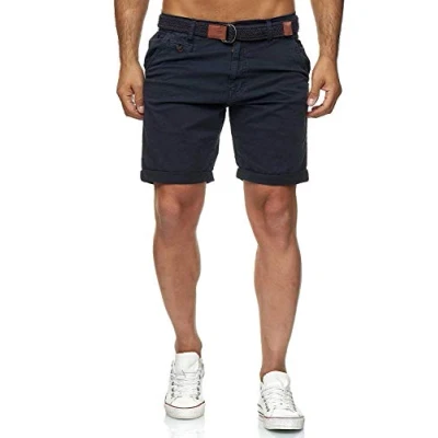 Afbeelding van Indicode Conor Korte broek voor heren met riem, cargoshorts heren, van katoen, vrijetijdsbroek zakken, sportieve elegante look, regular fit, comfortabel materiaal stretch, Donkerblauw, M