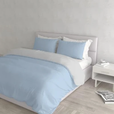 Afbeelding van Italian Bed Linen Natuurlijke Kleur Dekbedovertrek Set met Doubleface Effen Tas Sheet en Kussensloop, 100% Katoen, Lichtblauw/Lichtgrijs, dubbele