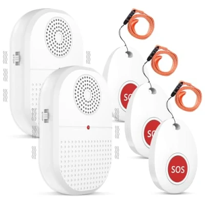 Afbeelding van Daytech Noodoproepknop voor senioren, noodbel thuis, noodoproep, huisnoodoproep, verpleegkunde, ouderen, paniekalarm, SOS alarm, 2 x ontvanger + 3 zender