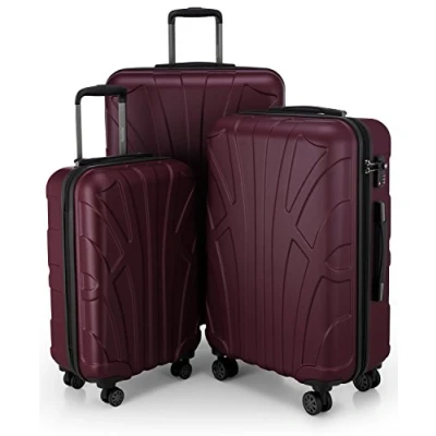 Afbeelding van Suitline 3 delige kofferset Trolley set trolleykoffer Harde koffer Reiskoffer, TSA, 55cm + 66cm 76cm, 100% ABS, mat burgundy