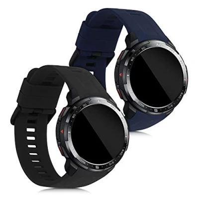 Afbeelding van kwmobile 2x horlogebandjes geschikt voor HONOR Watch GS Pro bandje Smartwatch bandjes van TPU Activity tracker horloge band in zwart / donkerblauw