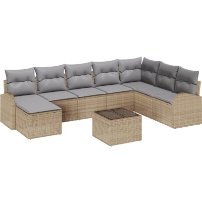 Afbeelding van vidaXL Tuin Sofa Set van 9 Beige Rattan Rechthoekig