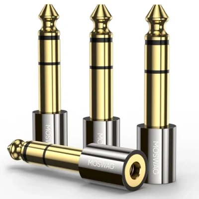 Afbeelding van MOSWAG Hoofdtelefoon Adapter, 6.35mm Mannelijk aan 3.5mm Vrouwelijke 1/4 1/8 Adapter voor Gitaar, Telefoons, Computers, Laptops, Microfoon, 4Pack