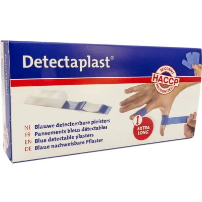 Afbeelding van Detectaplast blauwe pleisters Universal, metaaldetecteerbare, waterdichte en vuilwerende sensitive, voor de voedingsindustrie, catering grootkeuken, 120 x 20 mm, 100 stuks