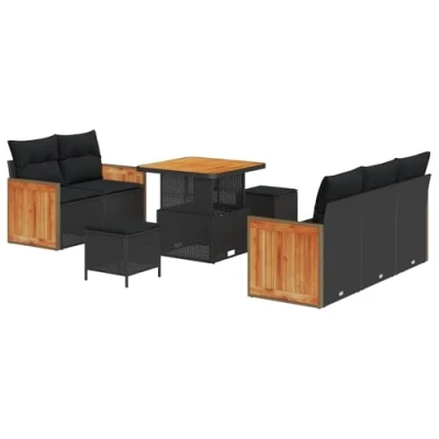 Afbeelding van vidaXL 8 delige Tuin Sofa Set met Kussens Zwart Poly Rattan Acacia