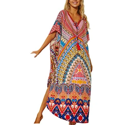 Afbeelding van YouKD zomer lange caftan bohemien strand bikini cover up jurk plus size badjas voor vrouwen