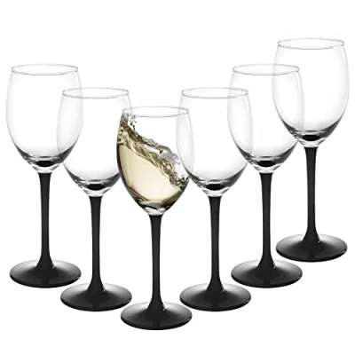 Afbeelding van SOLAVIA Wijnglas Zwarte Stengel 250ml Pack van 6 Zwart Luxe Lange H20cm Prosecco Champagne Water