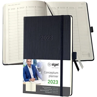 Afbeelding van SIGEL C2319 weekkalender Conceptum 2023, verticale lay out, ca. A5, zwart, hardcover, 2 pagina&#039;s = 1 week, 192 pagina&#039;s.