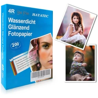 Afbeelding van HAYATEC fotopapier, 100 vellen, 10 x 15 cm, hoogglans, inkjetprinter, 200 g/m², fotokaarten, direct droog, waterdicht, hoogwit