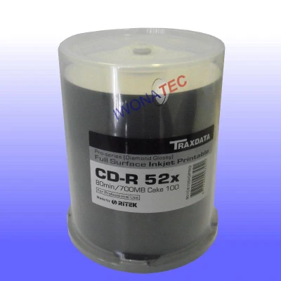 Afbeelding van CD R 80 Min/700 MB TRAXDATA 52x Pro Series Diamond Glossy printable Cakebox 100 stuks