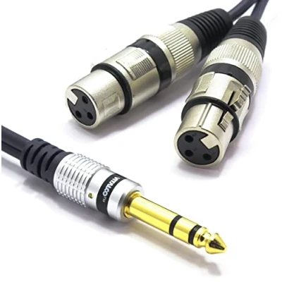 Afbeelding van VITALCO 2 x XLR vrouwelijk naar stereo jack kabel 1,5 m microfoonkabel 3 polig 6,3 TRS adapter