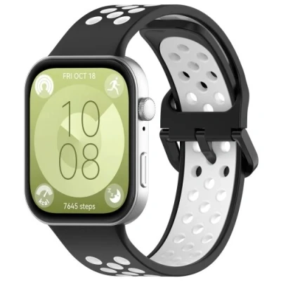 Afbeelding van Tweekleurige siliconen band Zwart met wit Huawei Fit 3