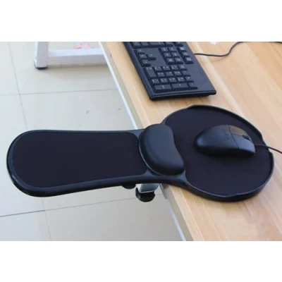 Afbeelding van XICHEN Premium computer polssteun/armsteun, verstelbaar, voor bevestiging aan armleuning of bureau, ergonomische vorm, met muismat, zwart