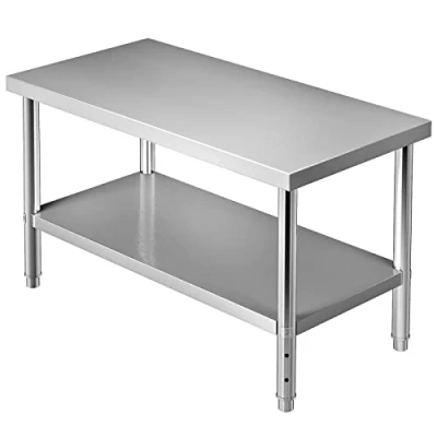 Afbeelding van VEVOR commerciële roestvrijstalen tafel, 122 x 76 86 cm, roestvrij staal, tweelaags werktafel, demontagetafel, gastronomie, 150 kg + 100 draagvermogen, keukentafel, in hoogte