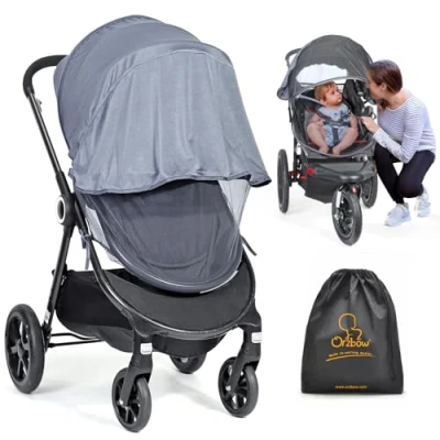 Afbeelding van Orzbow Universeel 2 in 1 Zonnescherm en Klamboes voor Kinderwagen,Duurzaam Zonnezeil Wandelwagen met UPF 50+,Stabiel Muskietennet Buggy Rits,Kwaliteitsdicht Gaas,Sterke Steun (Grijs)