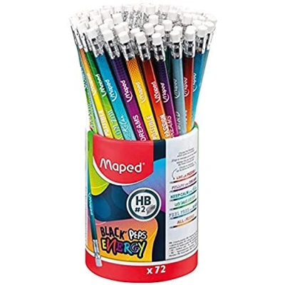 Afbeelding van Maped 72 Black&#039;Peps Energy HB grafietpotloden potloden met inspirerende boodschappen pot mooie