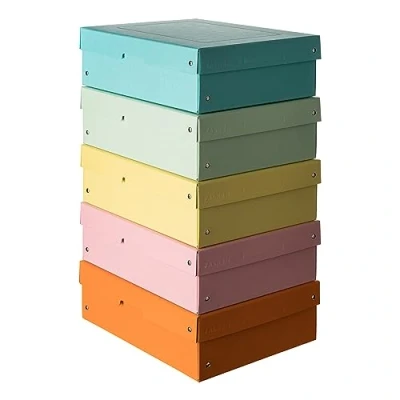 Afbeelding van Originele FALKEN 5 pack PureBox pastel. Made in Germany. 100 mm hoog DIN A4 op kleur gesorteerd. Opbergdoos met deksel van stevig karton Vegan geschenkdoos transportdoos doos multifunctionele