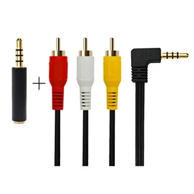 Afbeelding van 3,5 mm naar RCA AV Camcorder Videokabel, Male 3RCA Stereo Audio Video AUX kabel voor smartphones, MP3, tablets, luidsprekers, thuisbioscoop (Elleboog 1m)