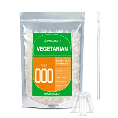 Afbeelding van WANANFU Maat 000 Lege Capsules Vegetarisch (500 Count) Bundel met Micro Lab Lepel Poeder Tamper, Compatibel Capsule Vulmachine