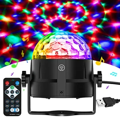 Afbeelding van Gobikey Discobol, 360 roterende muziek, geactiveerde discolamp, led partylamp met afstandsbediening, 3 W RGB, dynamische disco lichteffecten, 4 m USB, partylicht voor feestjes, Halloween, kinderen,
