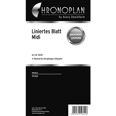 Afbeelding van Chronoplan 50341 gelinieerde agendavulling voor Midi afsprakenplanner (96 x 172 mm, 25 vellen met universele perforatie, 80 g/m², ideaal notities en schetsen, veel organizers)