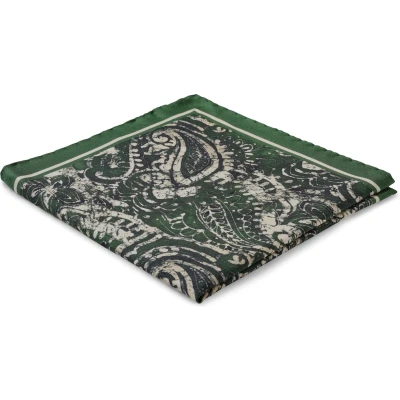 Afbeelding van Virtuo Donkergroene zijden pochet met paisleymotief