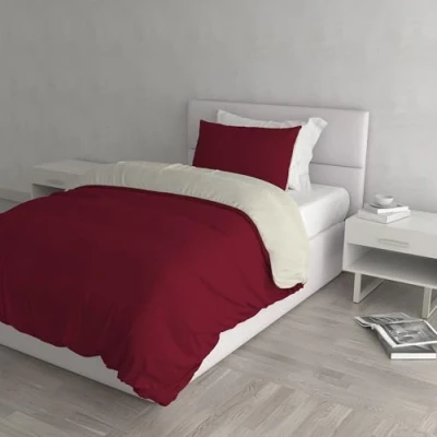Afbeelding van Italian Bed Linen Natuurlijke Kleur Dekbedovertrek Set met Doubleface Effen Tas Sheet en Kussensloop, 100% Katoen, Bordeaux/Crème, kleine dubbele