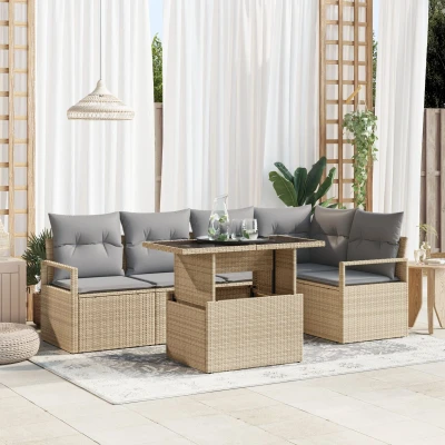 Afbeelding van vidaXL 6 delige tuinsofa set met kussens beige poly rattan