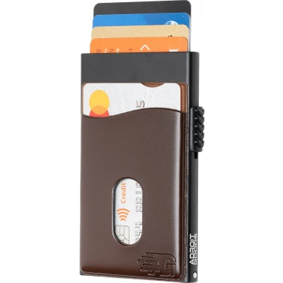 Afbeelding van AdroitGoods Pasjeshouder 7 Pasjes Portemonnee Creditcardhouder Met RFID Technologie Aluminium/Leder Donkerbruin