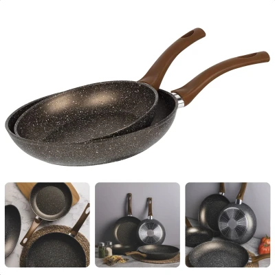 Afbeelding van Cheqo® Luxe Koekenpan Set Koekenpannenset Inductie Ø20cm, Ø24cm 100% Gerecycled Aluminium RVS Bodem Geen Lood, Cadmium Gas, Inductie, Elektrisch, Keramisch, Halogeen Ook voor Made in Italy