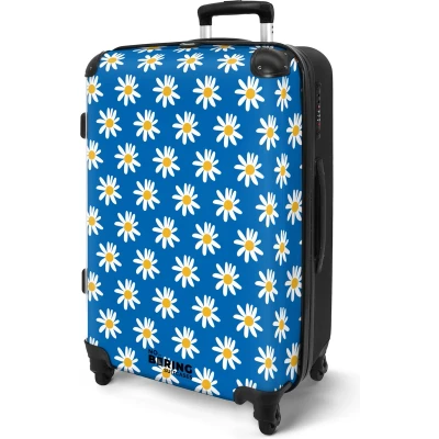 Afbeelding van NoBoringSuitcases.com® Koffer groot Rolkoffer lichtgewicht Blauw met madeliefjes Reiskoffer 4 wielen Grote trolley XL 20 kg bagage