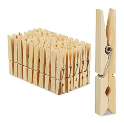 Afbeelding van Relaxdays wasknijpers hout 100 stuks houten knijpers knutselen ophangen van wasgoed