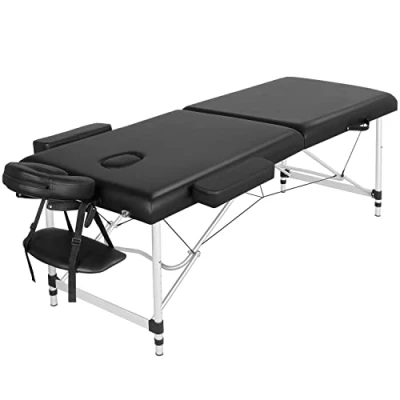 Afbeelding van Yaheetech massage ligstoel, aluminium massagetafel, inklapbaar, massagebed, massagestoel met 2 zones, in hoogte verstelbaar, draagtas, belastbaar tot 250 kg, zwart, ca. 213 x 92 67 87,5 cm.