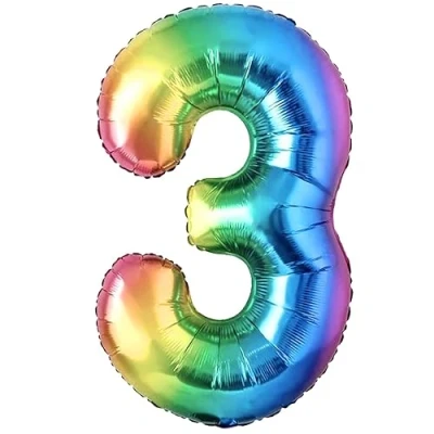 Afbeelding van Ballon 3e Verjaardag Nummer 3 Foil Veelkleurig XXL Gigantische Folieballon 100 cm Decoratie Ballonnummer Deco voor Verjaardag. Vliegt met Helium.