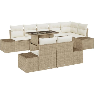 Afbeelding van vidaXL Tuin Sofa Set van 9 Beige Rattan, Polyester