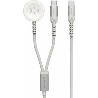 Afbeelding van Swissten Draadloze 2 in 1 Magnetische Oplader Geschikt voor Apple Watch en Smartphone USB C 1.2M Wit