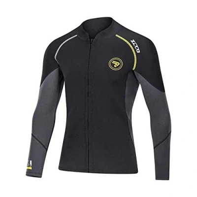 Afbeelding van Wetsuit Top heren 1,5 mm neopreen wetsuits jas, rits aan de voorkant lange mouwen duikpak voor snorkelen, zwemmen, surfen, duiken (zwart, L)