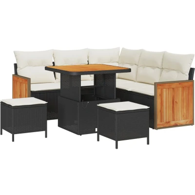 Afbeelding van vidaXL 8 delige ligbedset met kussens zwart poly rattan acacia