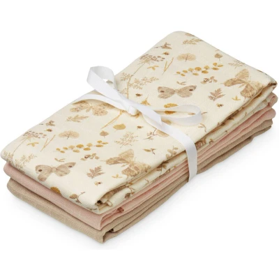 Afbeelding van Cam hydrofiele doeken set van drie 70x70 butterflies, coral, latte