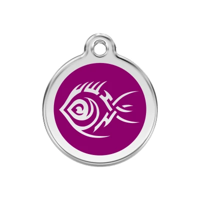 Afbeelding van Tribal Fish Purple roestvrijstalen hondenpenning medium/gemiddeld dia. 3 cm RedDingo
