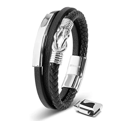 Afbeelding van SERASAR Lederen Armband Heren [Proud] Zilver 23cm Onvergetelijk Cadeau voor Hem